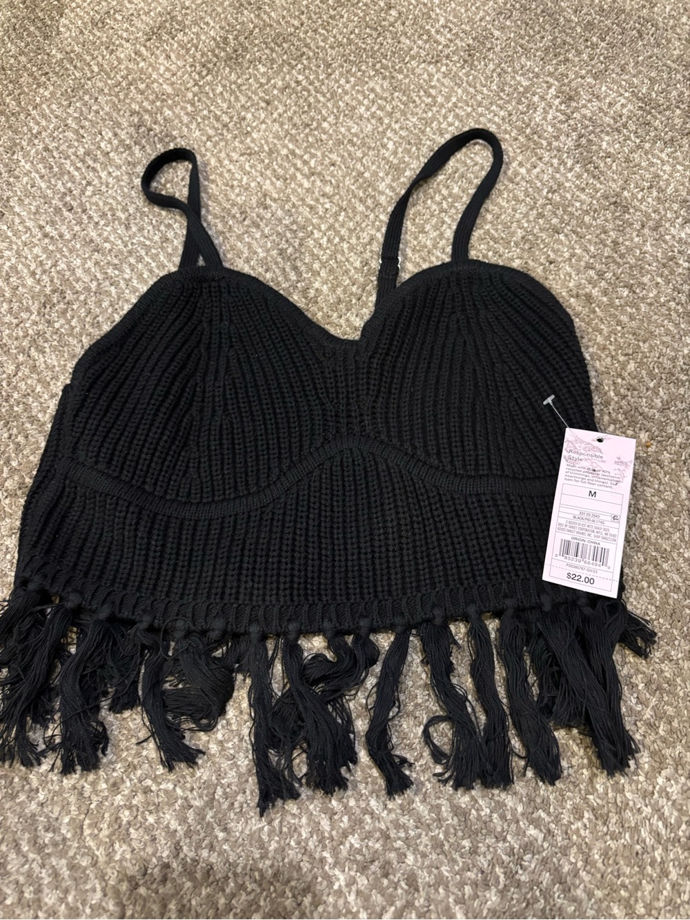 Black Crochet Fringe Bralette - Women tank top.